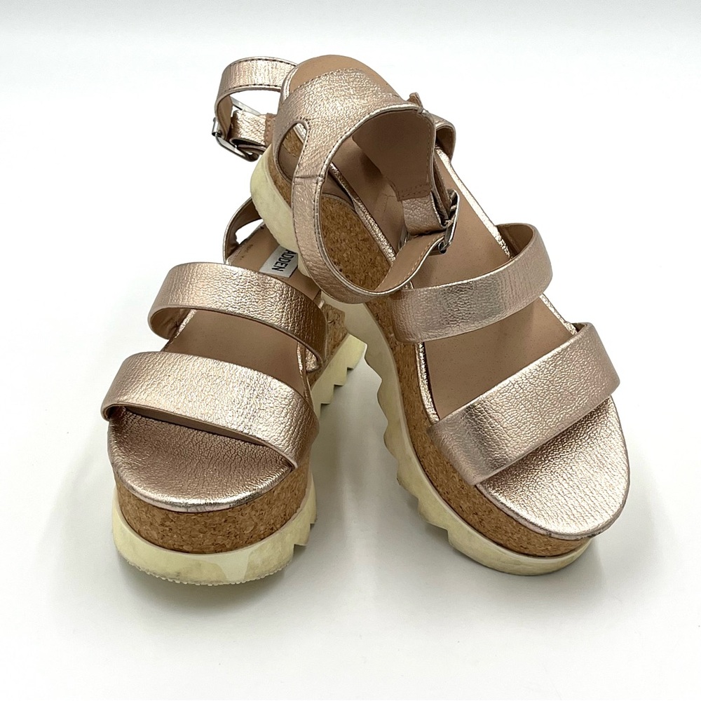 Steve Madden Kirsten Metallic Rose Gold Cork Platform Sandals Size 7-7.5